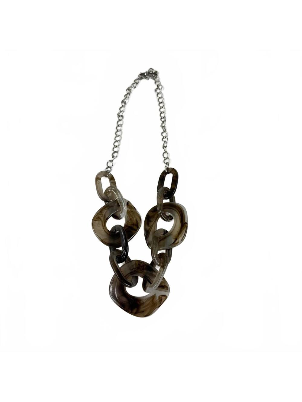 Fashion Jewelry Gray Marbled Acrylic And Silver Tone Chain Women's Necklace